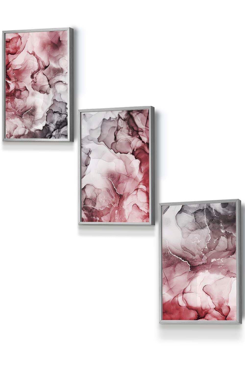 Abstract Floral Fluid in Red and Grey Framed Wall Art - Small